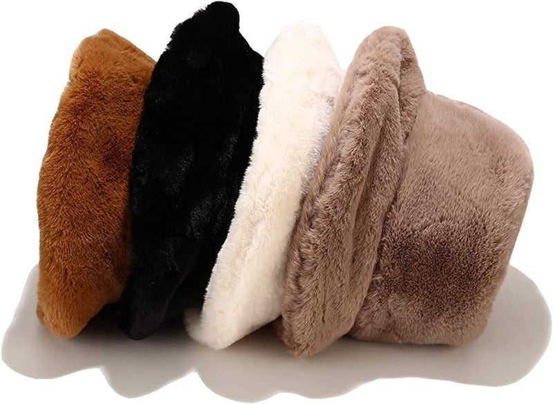 BEARUN Winter Faux Fur Furry Bucket Hat Fluffy Fuzzy Warm Hat Plush Fisherman Hat for Women Men Teens Girls - Image 3